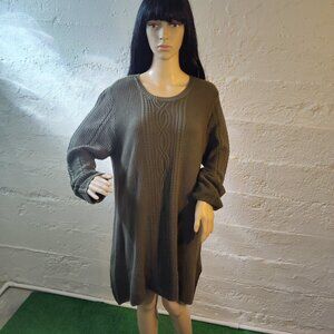 Jeanne Pierre Olive Green Long Sleeve Stretchy A-Line Midi Sweater Dress Size 1X
